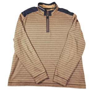 Bugatchi Quarter Zip Sweater Mens 2XL Brown Navy Striped Pullover Cotton Wool‎